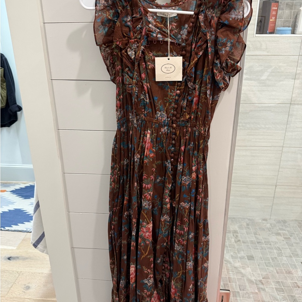 Doen Brown Floral Tiered Maxi Dress